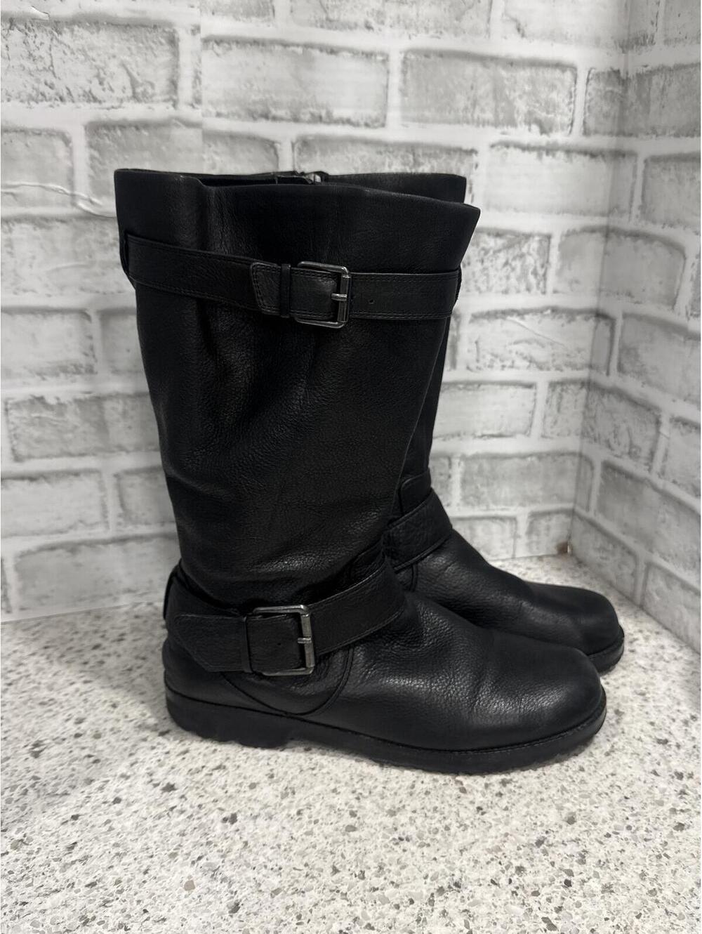 Gentle Souls by Kenneth Cole Black Mid-Calf Leather Boots with Buckle Detail